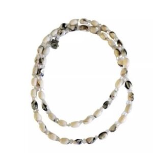 Ann Taylor LOFT White Swirl And Clear Plastic Beads Necklace, 38" Long